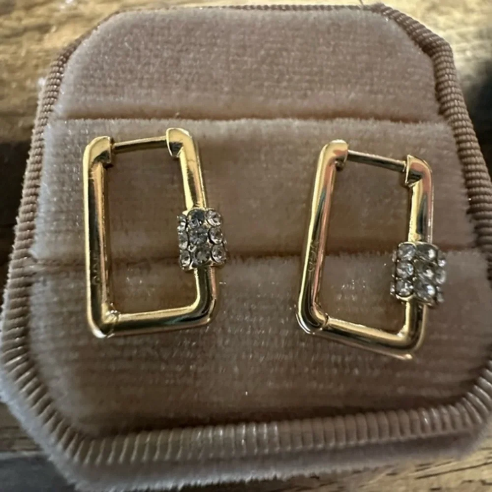 Gold 14k vermeil pave hoops Earrings simulated diamonds